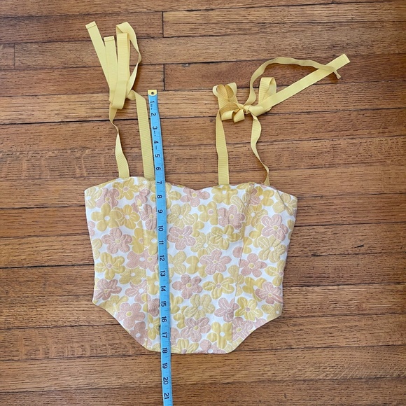 Reformation | Karoline Corset Floral Tie Crop Top in Color-Sunshine Bloom Size 2 - Picture 7 of 11